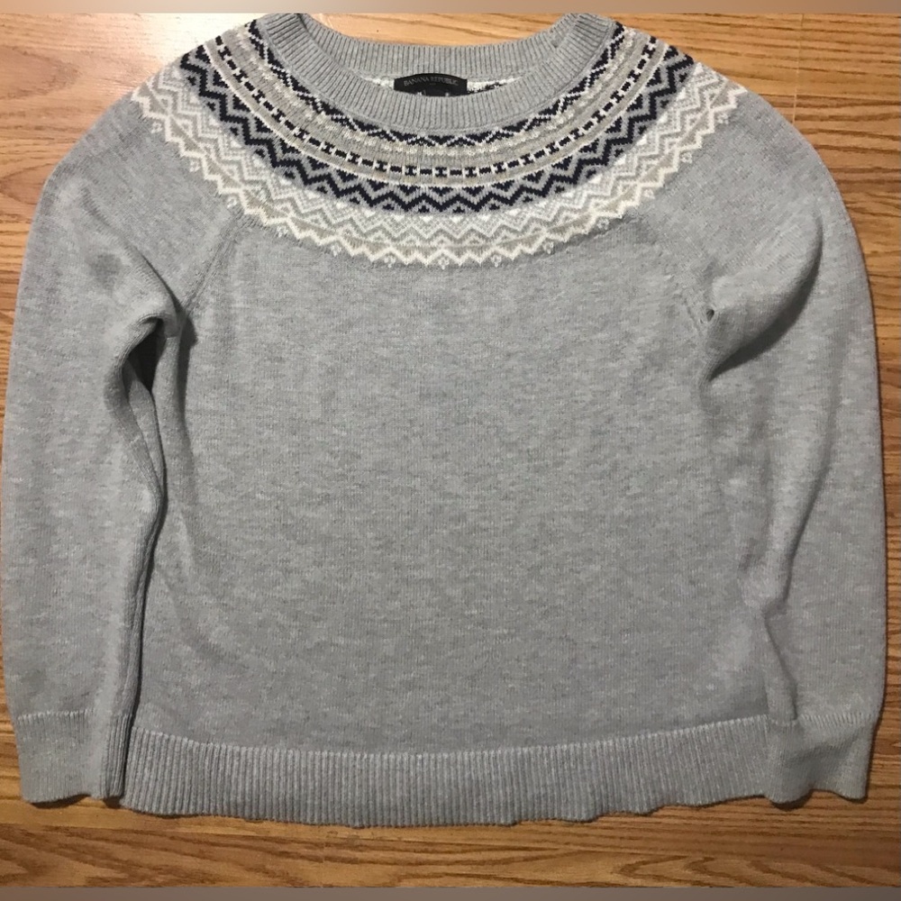 Banana Republic Fair Isle Crew Neck Sweater Womens M Gray Pullover NWOT